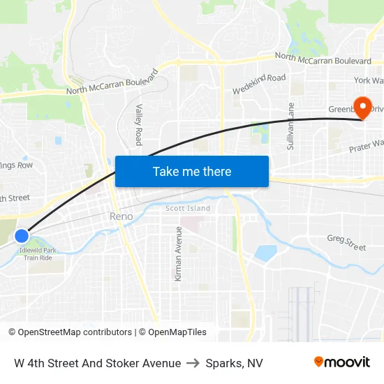 W 4th Street And Stoker Avenue to Sparks, NV map