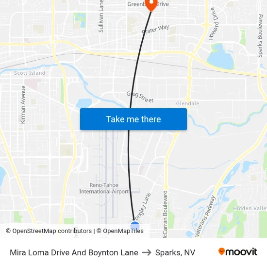 Mira Loma Drive And Boynton Lane to Sparks, NV map