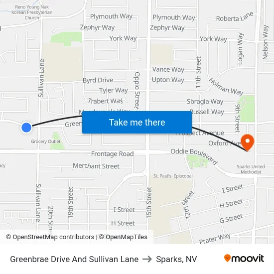 Greenbrae Drive And Sullivan Lane to Sparks, NV map
