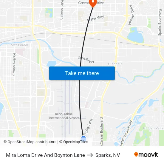 Mira Loma Drive And Boynton Lane to Sparks, NV map