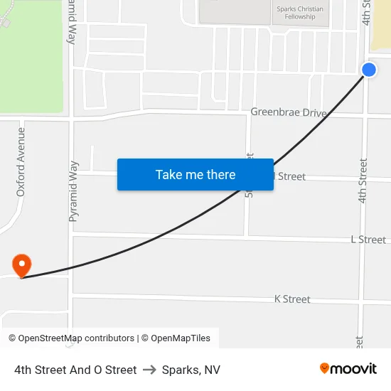 4th Street And O Street to Sparks, NV map