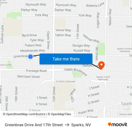 Greenbrae Drive And 17th Street to Sparks, NV map