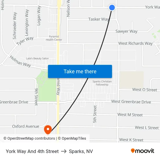 York Way And 4th Street to Sparks, NV map