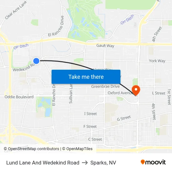 Lund Lane And Wedekind Road to Sparks, NV map