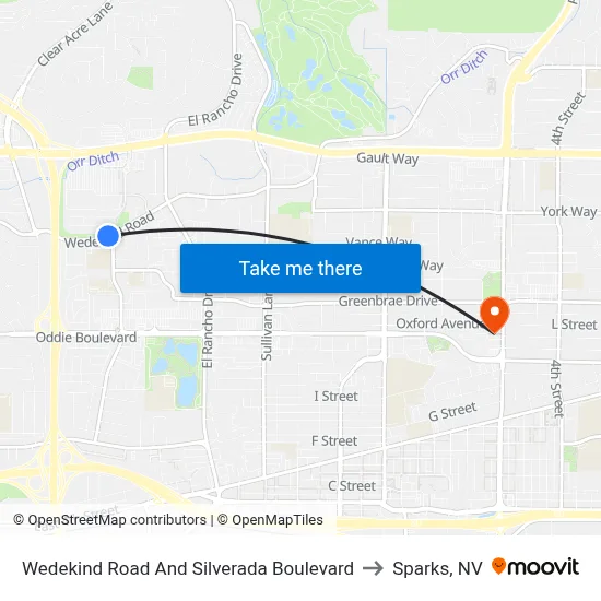 Wedekind Road And Silverada Boulevard to Sparks, NV map