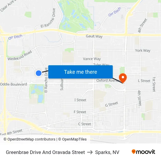 Greenbrae Drive And Oravada Street to Sparks, NV map