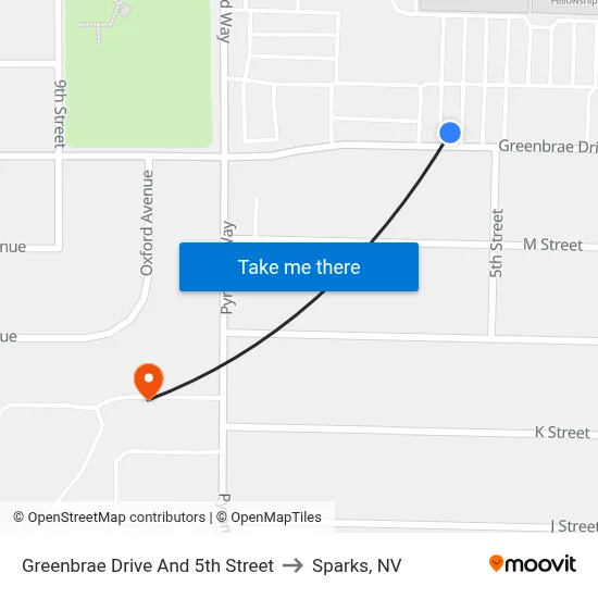 Greenbrae Drive And 5th Street to Sparks, NV map