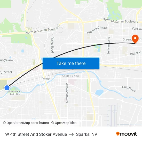 W 4th Street And Stoker Avenue to Sparks, NV map