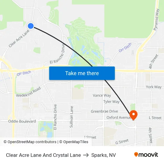 Clear Acre Lane And Crystal Lane to Sparks, NV map