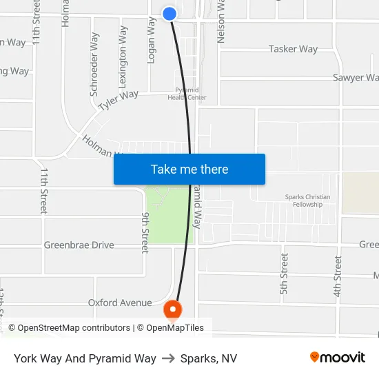 York Way And Pyramid Way to Sparks, NV map