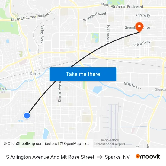S Arlington Avenue And Mt Rose Street to Sparks, NV map