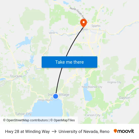 Hwy 28 at Winding Way to University of Nevada, Reno map