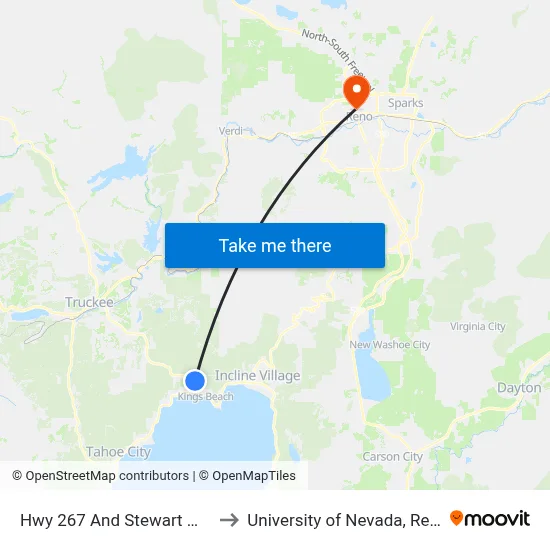 Hwy 267 And Stewart Way to University of Nevada, Reno map