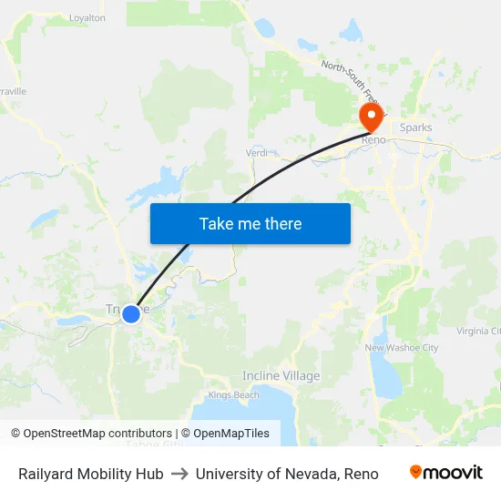 Railyard Mobility Hub to University of Nevada, Reno map
