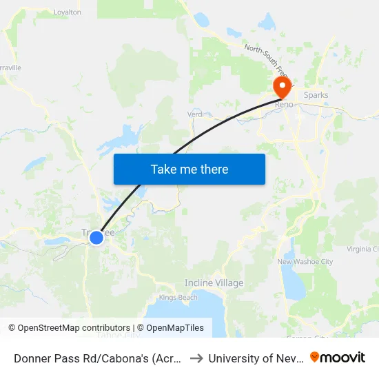 Donner Pass Rd/Cabona's (Across From Depot) to University of Nevada, Reno map
