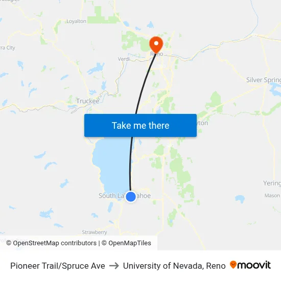 Pioneer Trail/Spruce Ave to University of Nevada, Reno map
