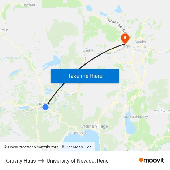 Gravity Haus to University of Nevada, Reno map
