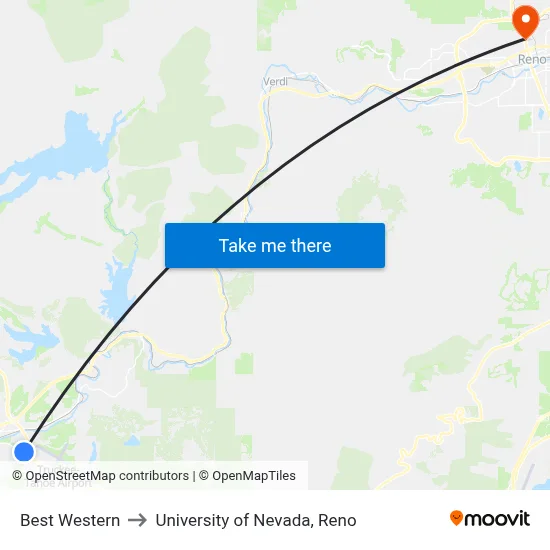 Best Western to University of Nevada, Reno map