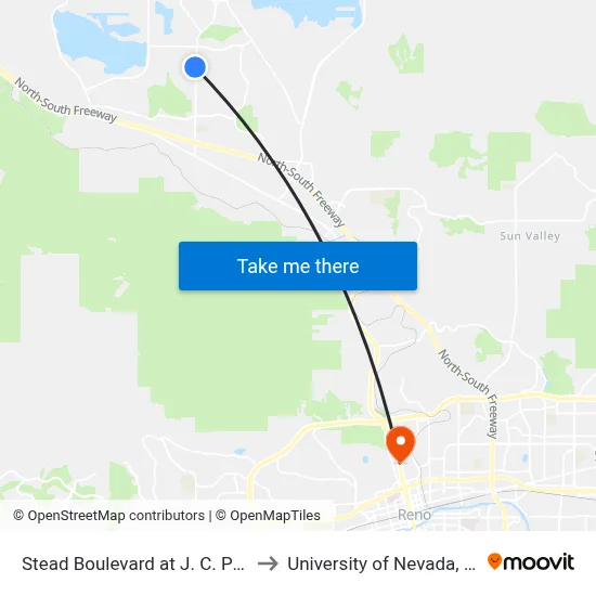 Stead Boulevard at J. C. Penney to University of Nevada, Reno map