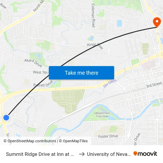 Summit Ridge Drive at Inn at Summit Ridge to University of Nevada, Reno map
