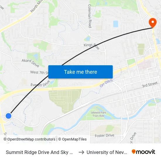 Summit Ridge Drive And Sky Mountain Drive to University of Nevada, Reno map