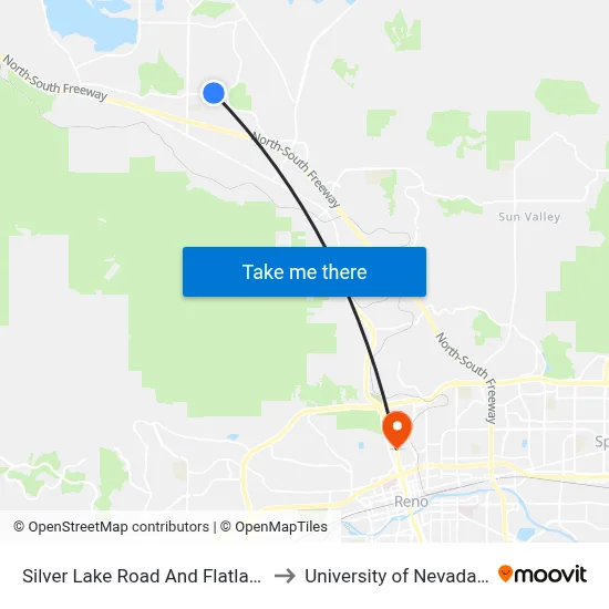 Silver Lake Road And Flatland Drive to University of Nevada, Reno map