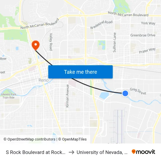 S Rock Boulevard at Rock Park to University of Nevada, Reno map