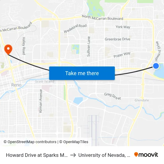Howard Drive at Sparks Marina to University of Nevada, Reno map