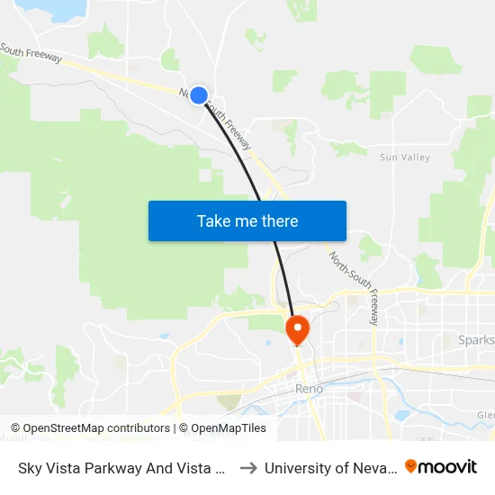 Sky Vista Parkway And Vista Knoll Parkway to University of Nevada, Reno map
