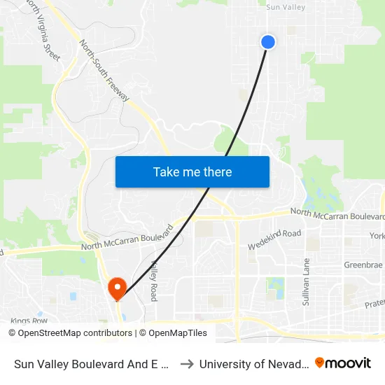 Sun Valley Boulevard And E 4th Avenue to University of Nevada, Reno map