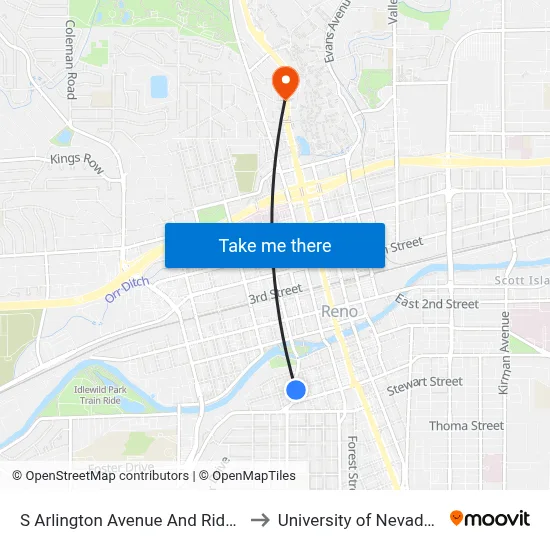 S Arlington Avenue And Ridge Street to University of Nevada, Reno map