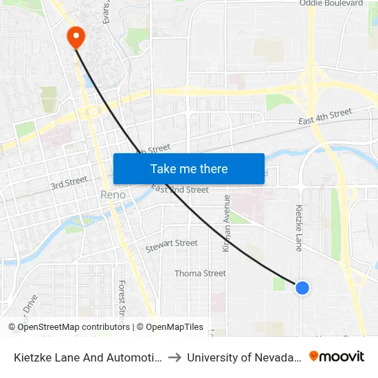 Kietzke Lane And Automotive Way to University of Nevada, Reno map