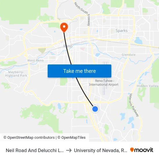 Neil Road And Delucchi Lane to University of Nevada, Reno map