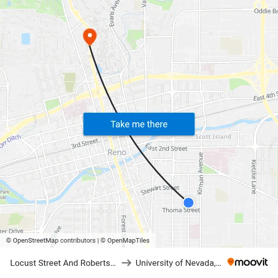Locust Street And Roberts Street to University of Nevada, Reno map