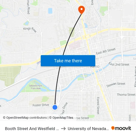 Booth Street And Westfield Avenue to University of Nevada, Reno map