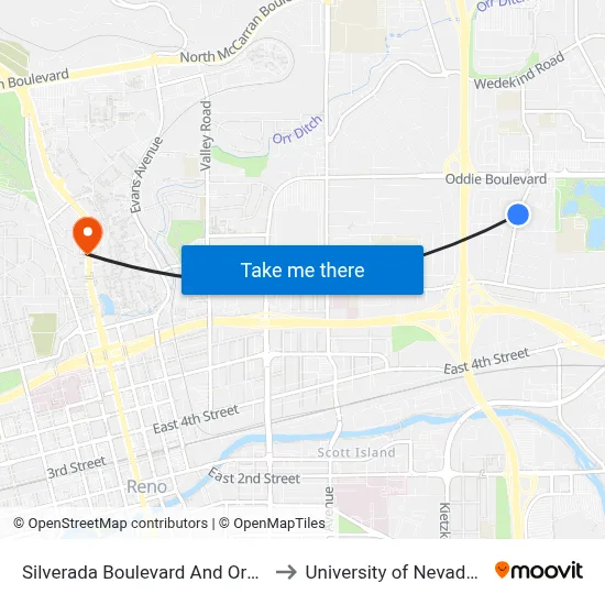 Silverada Boulevard And Orchid Way to University of Nevada, Reno map