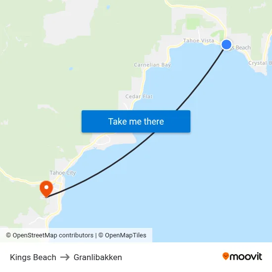 Kings Beach to Granlibakken map