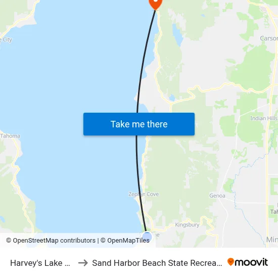 Harvey's Lake Tahoe to Sand Harbor Beach State Recreation Area map