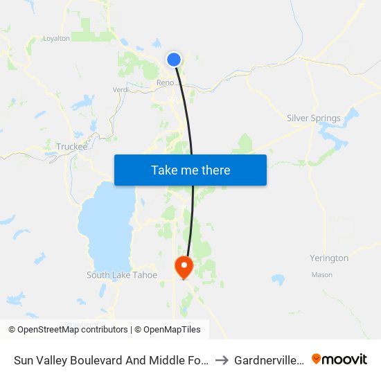 Sun Valley Boulevard And Middle Fork Drive to Gardnerville, NV map