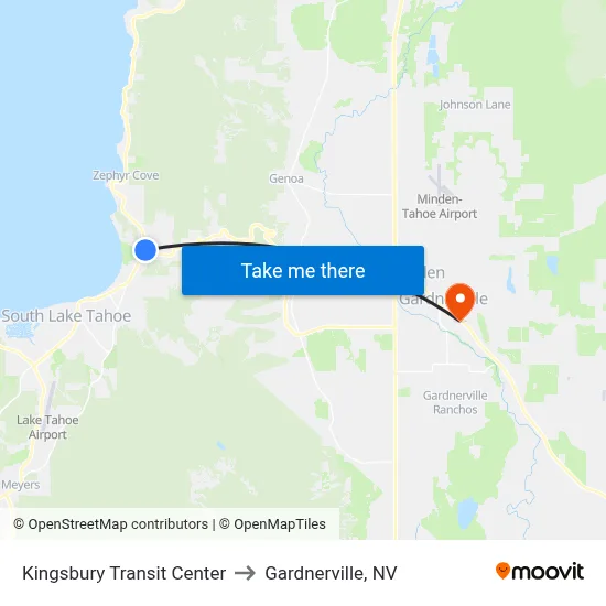 Kingsbury Transit Center to Gardnerville, NV map
