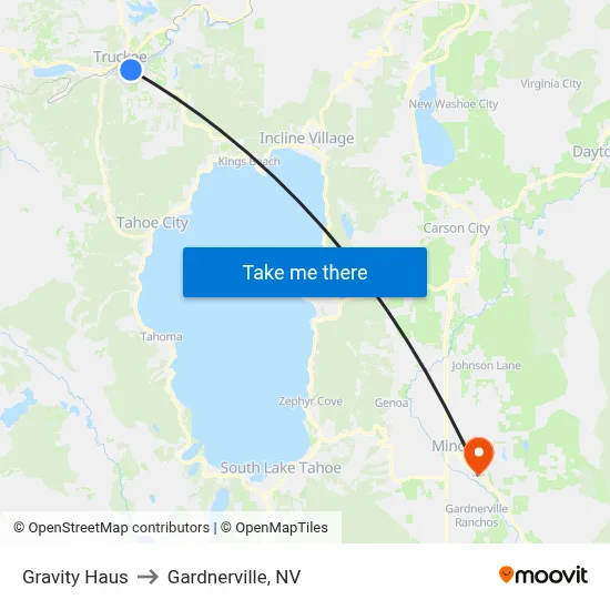 Gravity Haus to Gardnerville, NV map