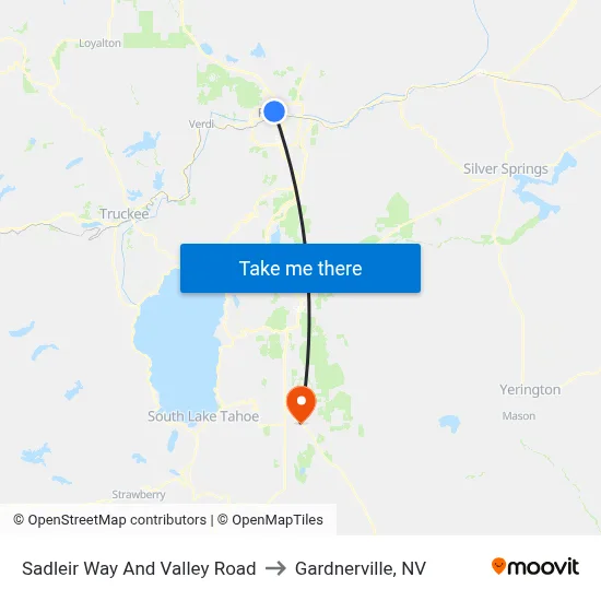 Sadleir Way And Valley Road to Gardnerville, NV map