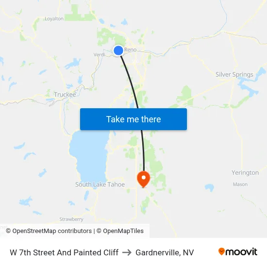 W 7th Street And Painted Cliff to Gardnerville, NV map