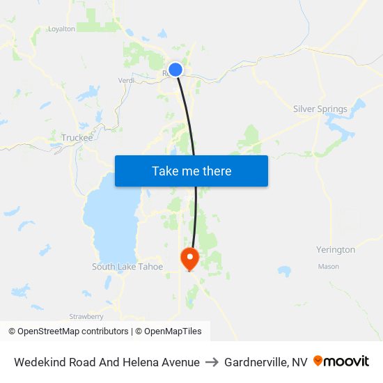 Wedekind Road And Helena Avenue to Gardnerville, NV map