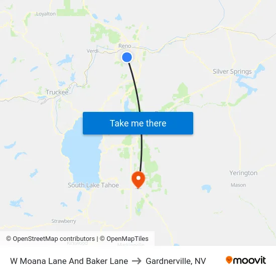 W Moana Lane And Baker Lane to Gardnerville, NV map