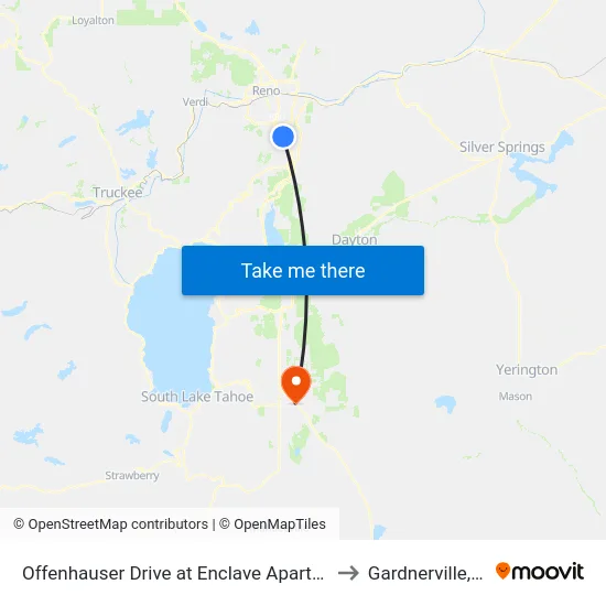 Offenhauser Drive at Enclave Apartments to Gardnerville, NV map