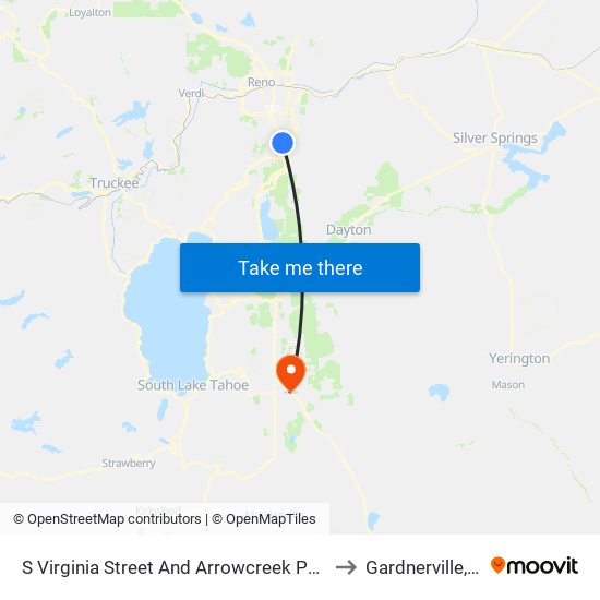 S Virginia Street And Arrowcreek Parkway to Gardnerville, NV map