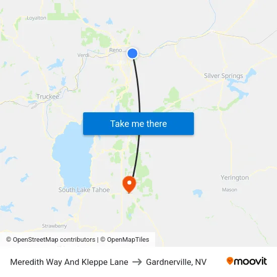 Meredith Way And Kleppe Lane to Gardnerville, NV map