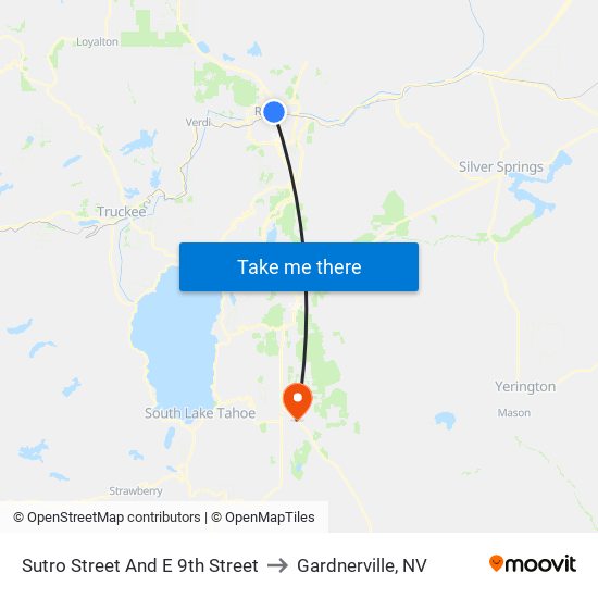 Sutro Street And E 9th Street to Gardnerville, NV map