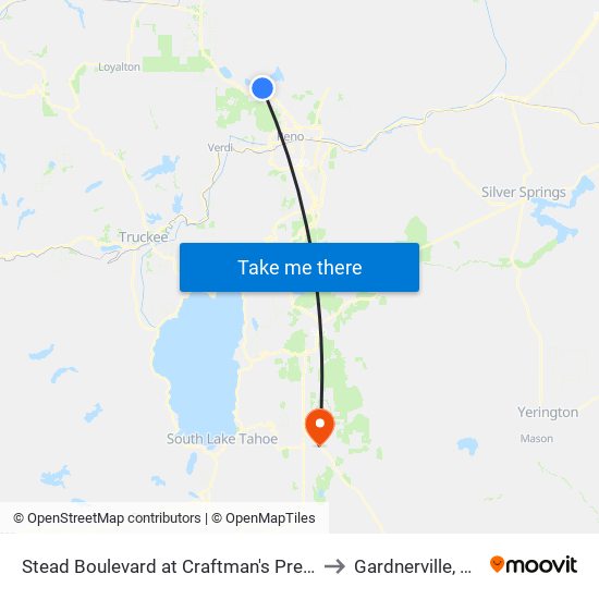 Stead Boulevard at Craftman's Press to Gardnerville, NV map